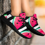 Black Striped Watermelon Pattern Print Sport Shoes GearFrost