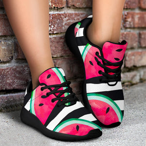 Black Striped Watermelon Pattern Print Sport Shoes GearFrost