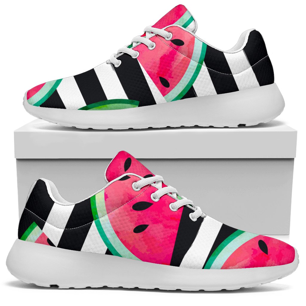 Black Striped Watermelon Pattern Print Sport Shoes GearFrost