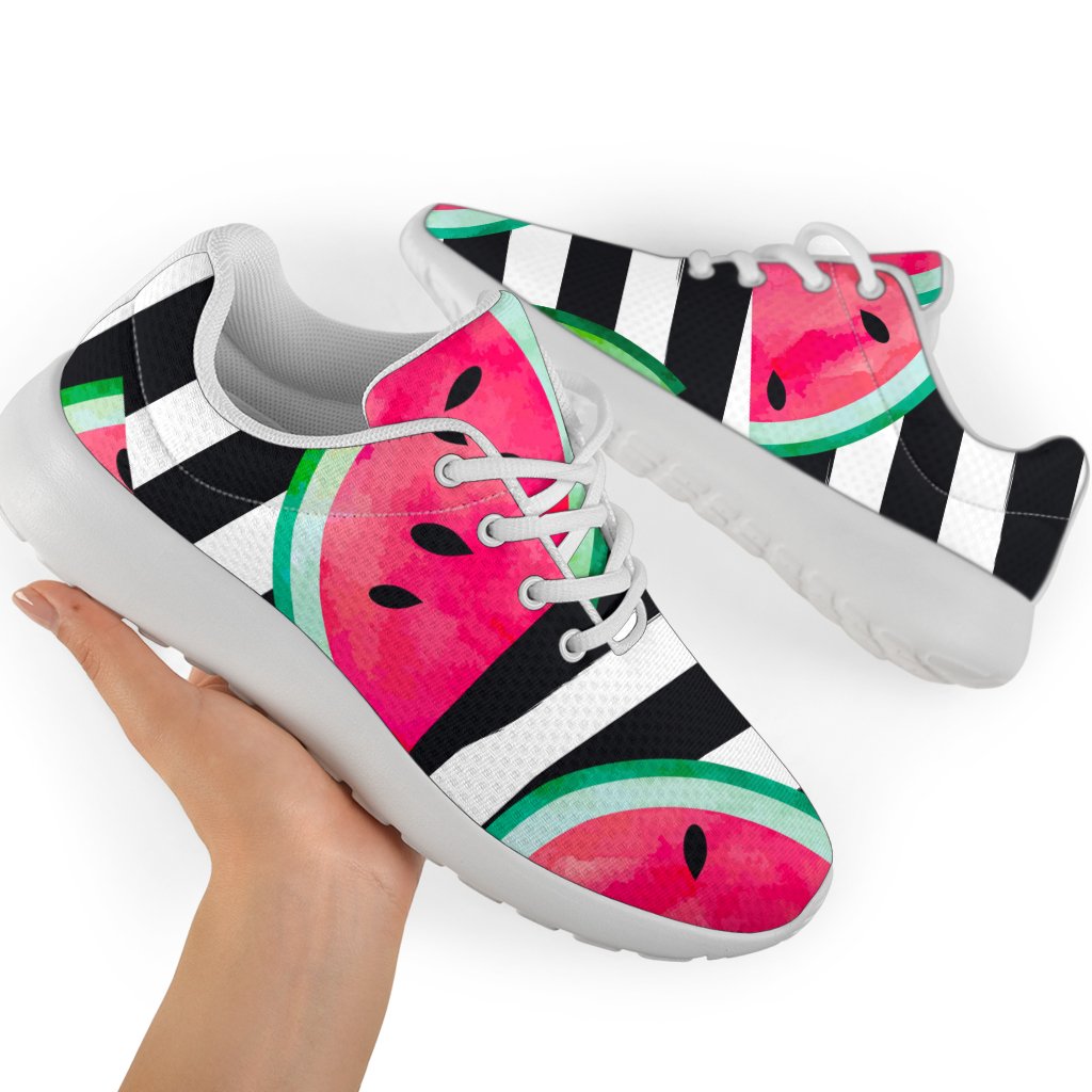 Black Striped Watermelon Pattern Print Sport Shoes GearFrost