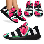 Black Striped Watermelon Pattern Print Sport Shoes GearFrost