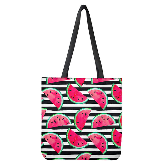 Black Striped Watermelon Pattern Print Tote Bag