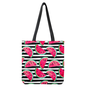 Black Striped Watermelon Pattern Print Tote Bag