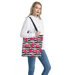 Black Striped Watermelon Pattern Print Tote Bag