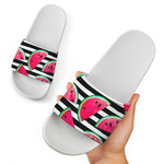 Black Striped Watermelon Pattern Print White Slide Sandals