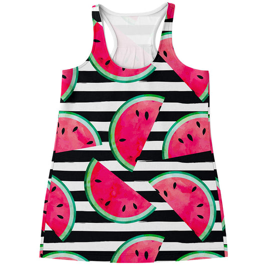 Black Striped Watermelon Pattern Print Women's Racerback Tank Top