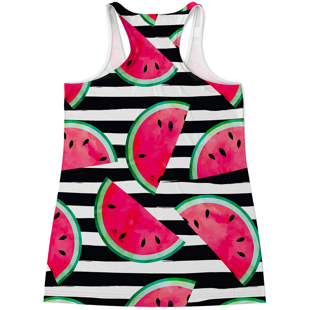 Black Striped Watermelon Pattern Print Women's Racerback Tank Top