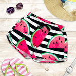 Black Striped Watermelon Pattern Print Women's Shorts