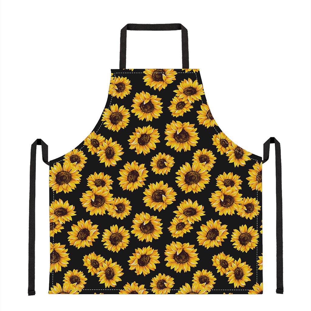 Black Sunflower Pattern Print Apron