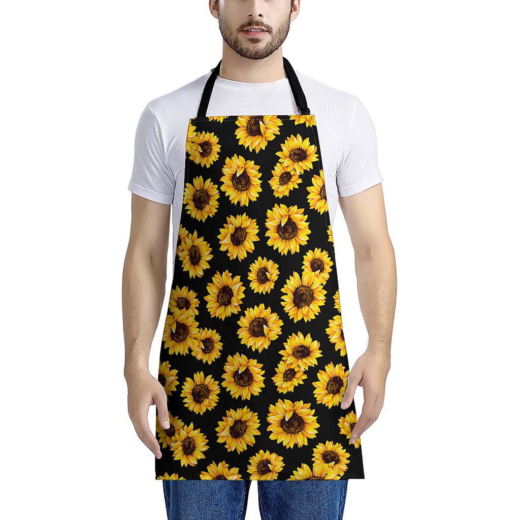 Black Sunflower Pattern Print Apron