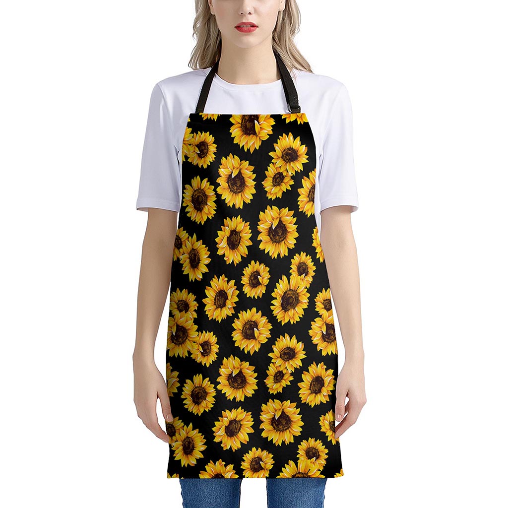 Black Sunflower Pattern Print Apron