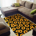 Black Sunflower Pattern Print Area Rug GearFrost