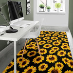 Black Sunflower Pattern Print Area Rug GearFrost