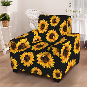 Black Sunflower Pattern Print Armchair Slipcover