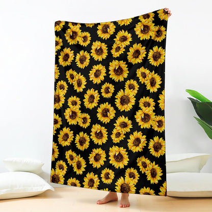 Black Sunflower Pattern Print Blanket