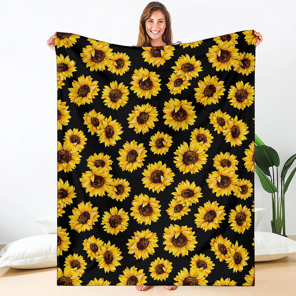 Black Sunflower Pattern Print Blanket