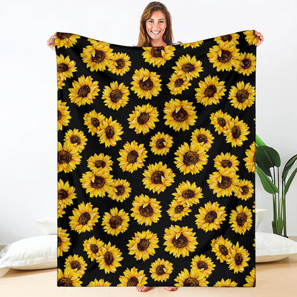 Black Sunflower Pattern Print Blanket