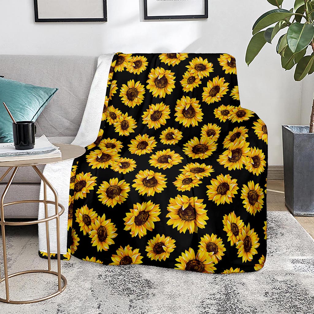Black Sunflower Pattern Print Blanket