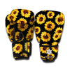 Black Sunflower Pattern Print Boxing Gloves