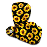 Black Sunflower Pattern Print Boxing Gloves