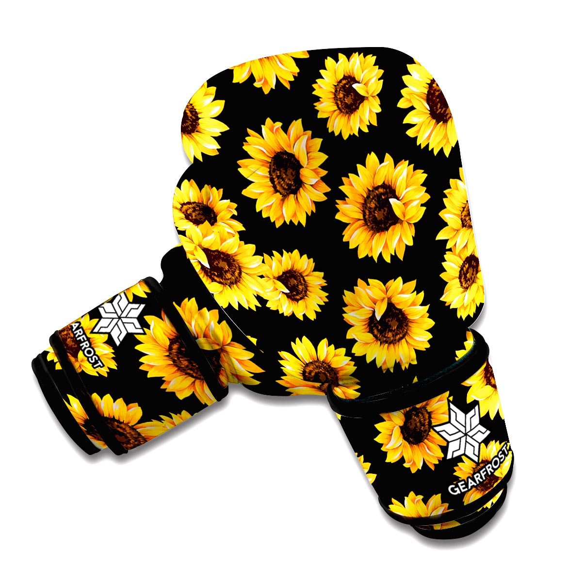 Black Sunflower Pattern Print Boxing Gloves