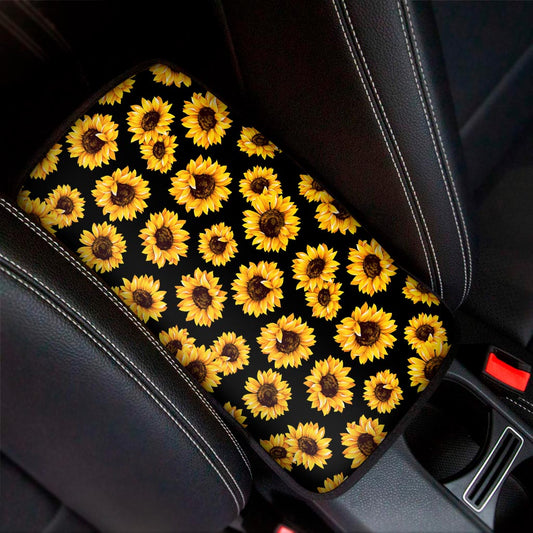 Black Sunflower Pattern Print Car Center Console Cover