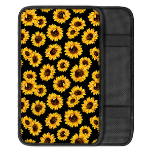 Black Sunflower Pattern Print Car Center Console Cover