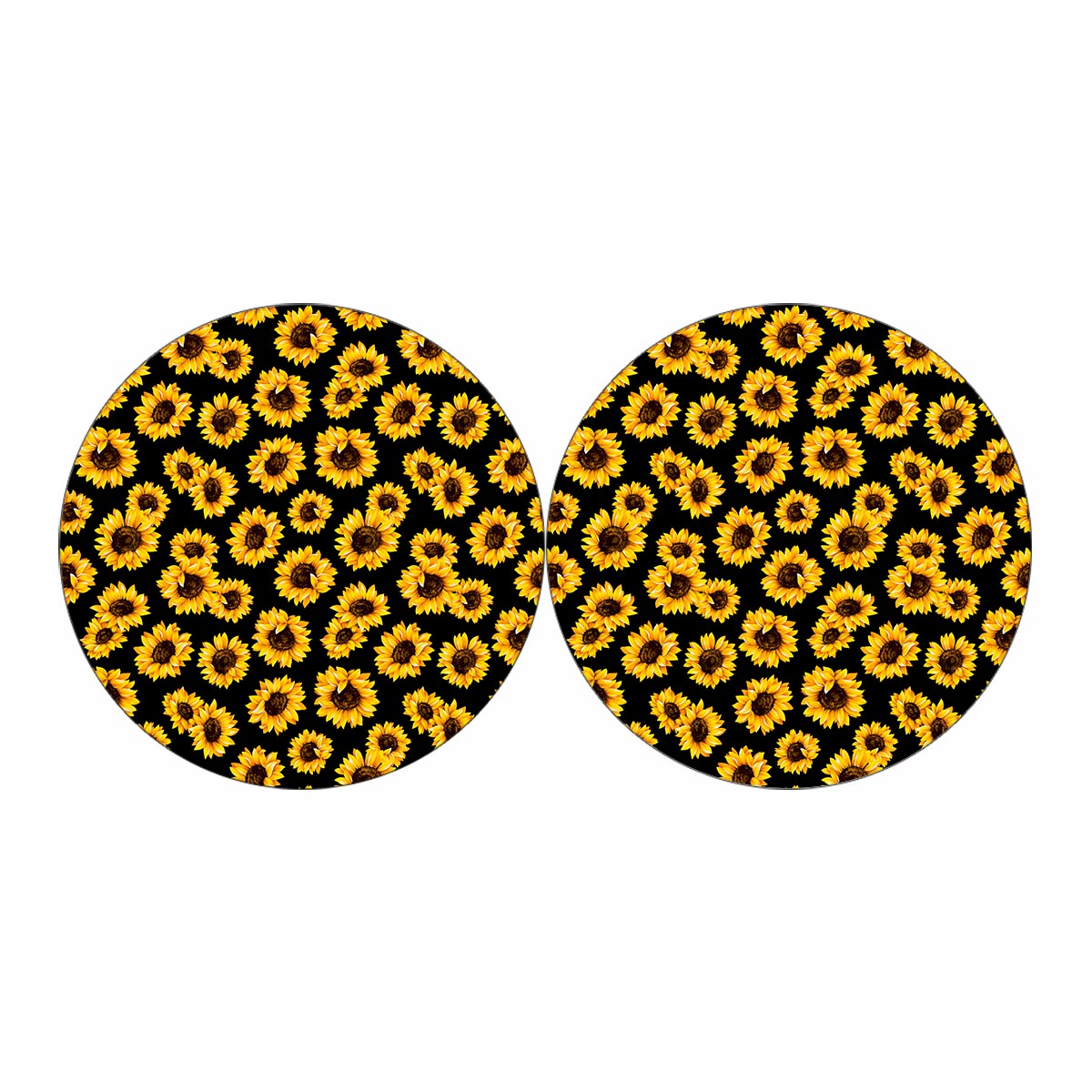 Black Sunflower Pattern Print Car Coasters