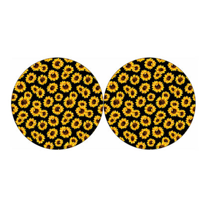 Black Sunflower Pattern Print Car Coasters