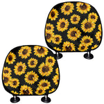 Black Sunflower Pattern Print Car Headrest Covers