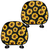 Black Sunflower Pattern Print Car Headrest Covers
