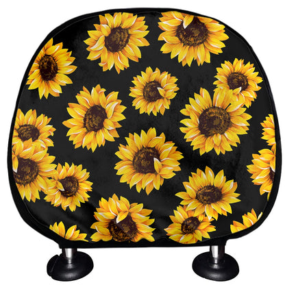 Black Sunflower Pattern Print Car Headrest Covers