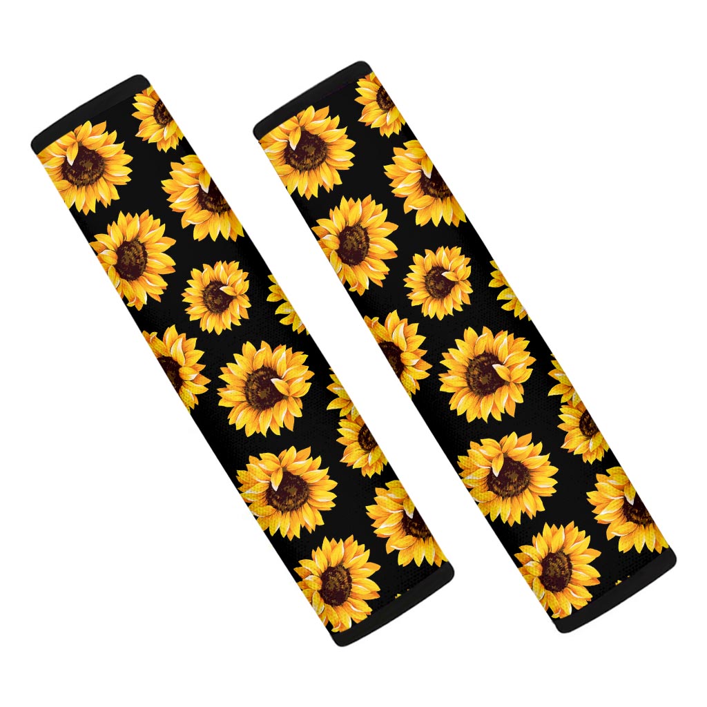 Black Sunflower Pattern Print Car Seat Belt Covers