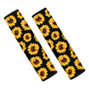 Black Sunflower Pattern Print Car Seat Belt Covers