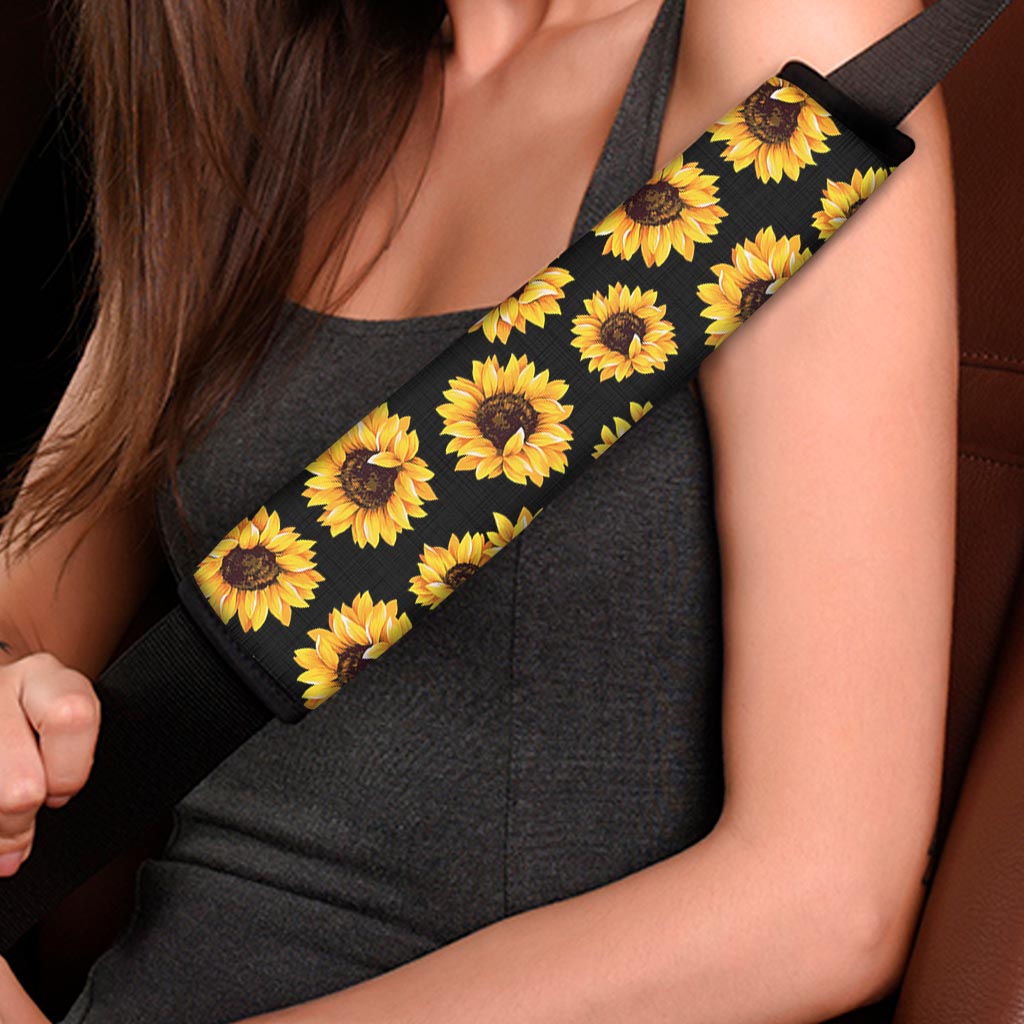 Black Sunflower Pattern Print Car Seat Belt Covers