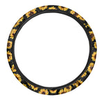 Black Sunflower Pattern Print Car Steering Wheel Cover