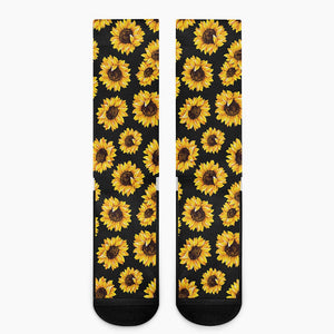 Black Sunflower Pattern Print Crew Socks