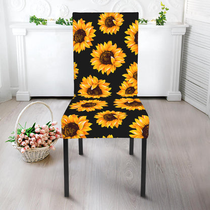Black Sunflower Pattern Print Dining Chair Slipcover