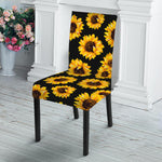 Black Sunflower Pattern Print Dining Chair Slipcover