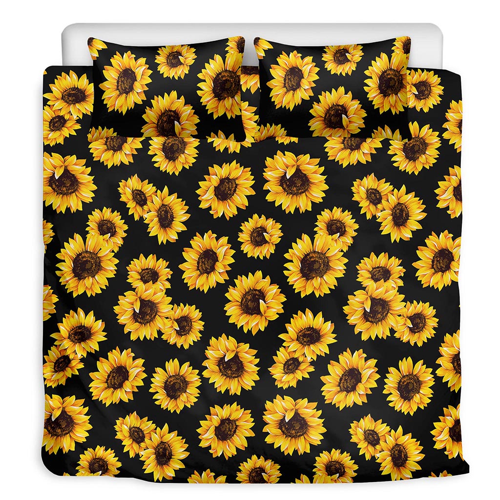 Black Sunflower Pattern Print Duvet Cover Bedding Set