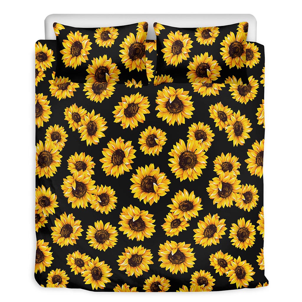 Black Sunflower Pattern Print Duvet Cover Bedding Set