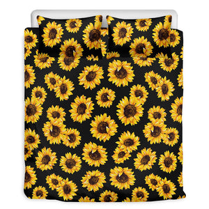 Black Sunflower Pattern Print Duvet Cover Bedding Set