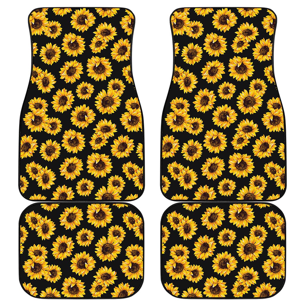 Black Sunflower Pattern Print Front and Back Car Floor Mats