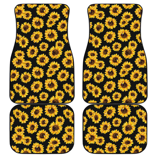 Black Sunflower Pattern Print Front and Back Car Floor Mats