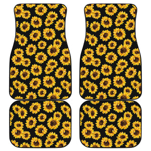 Black Sunflower Pattern Print Front and Back Car Floor Mats