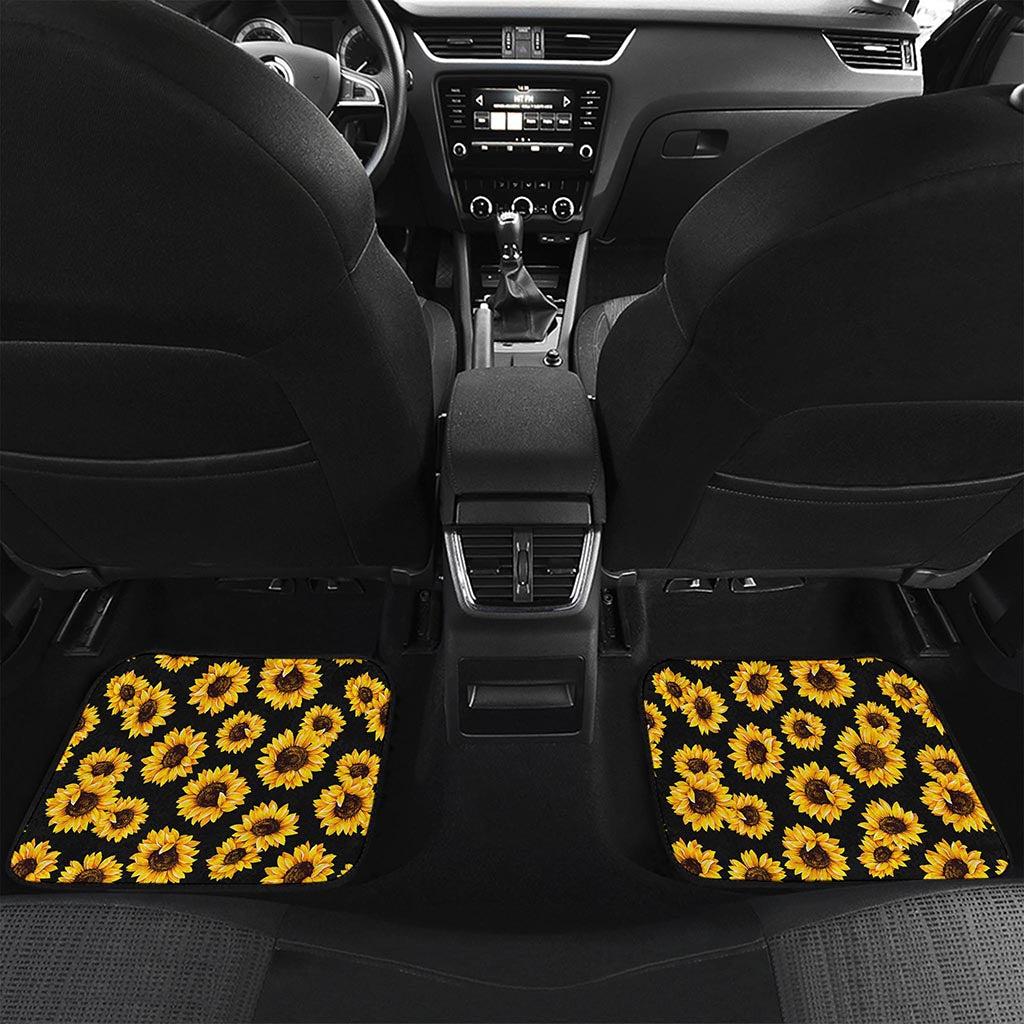 Black Sunflower Pattern Print Front and Back Car Floor Mats