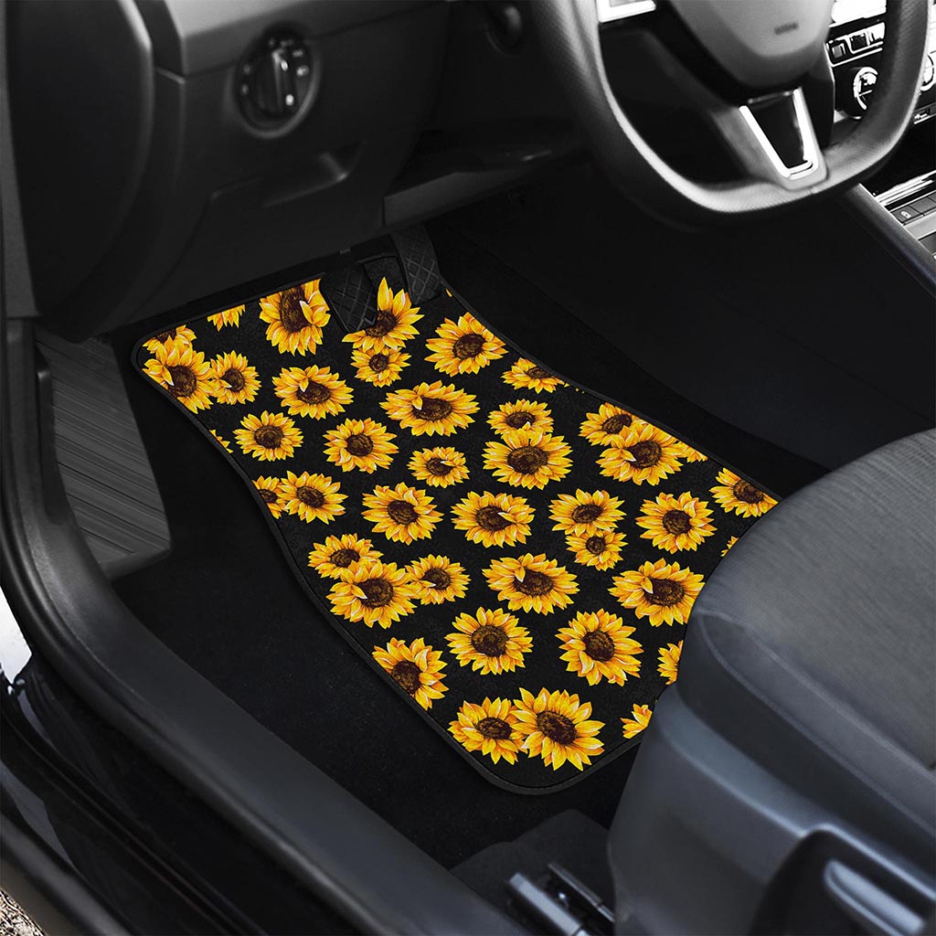 Black Sunflower Pattern Print Front Car Floor Mats