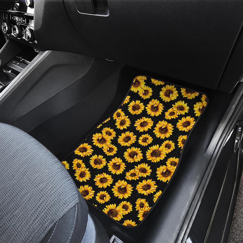 Black Sunflower Pattern Print Front Car Floor Mats