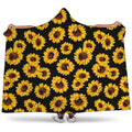 Black Sunflower Pattern Print Hooded Blanket