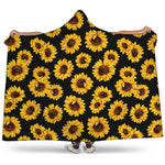 Black Sunflower Pattern Print Hooded Blanket